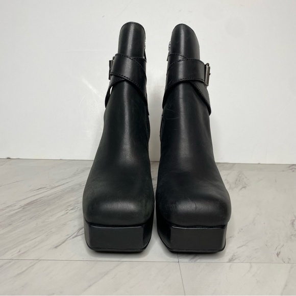 Jeffrey Campbell Amuse Black Leather Square Toe Heeled Platform Boot 7 - Picture 2 of 15